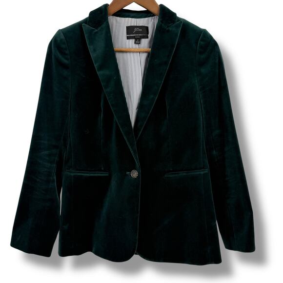 J. Crew Parke Velvet Blazer Jacket Womens Size 2 Deep Forest Green - Picture 1 of 5